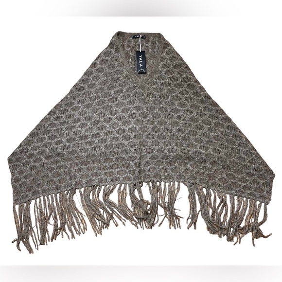 Yala Davina Alpaca Open Weave Knit Poncho Shawl NWT In Brown O/S - Picture 7 of 12
